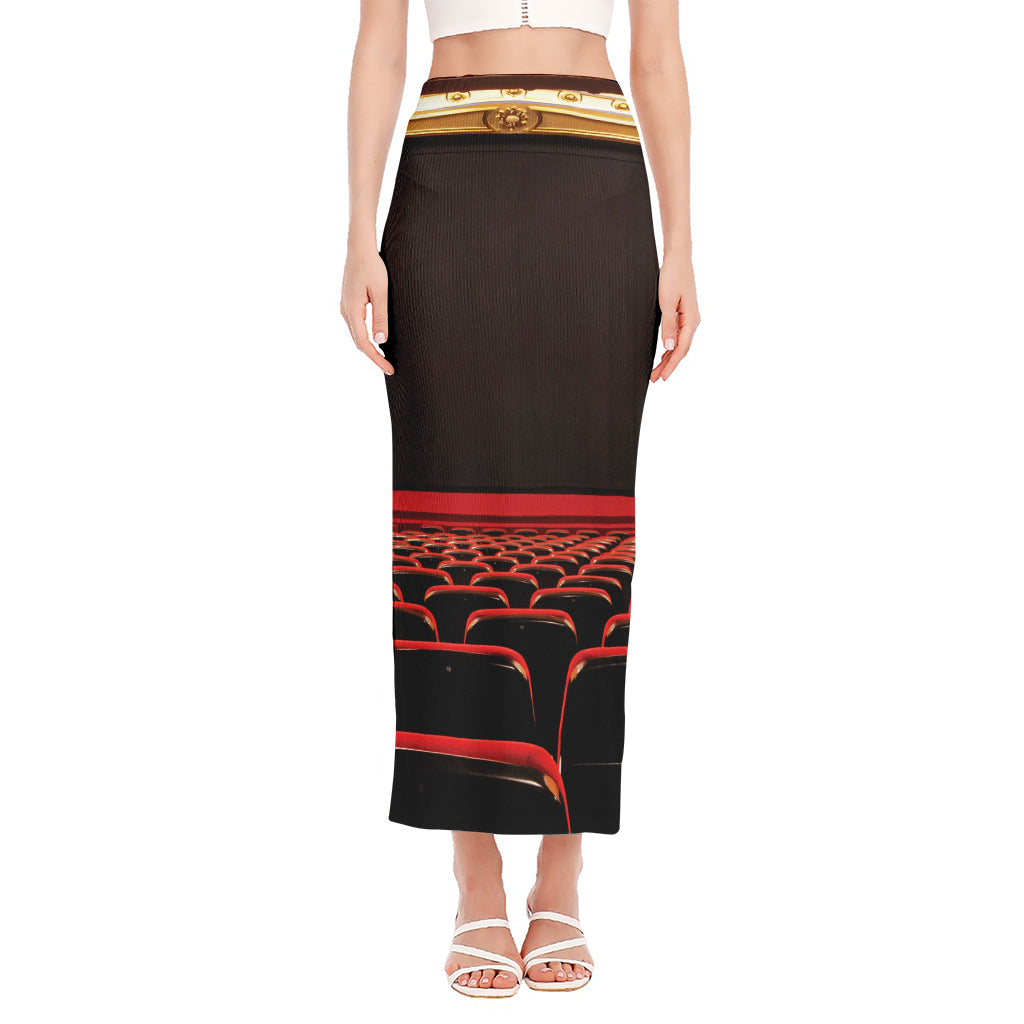 Theatre Stage Print Side Slit Maxi Skirt
