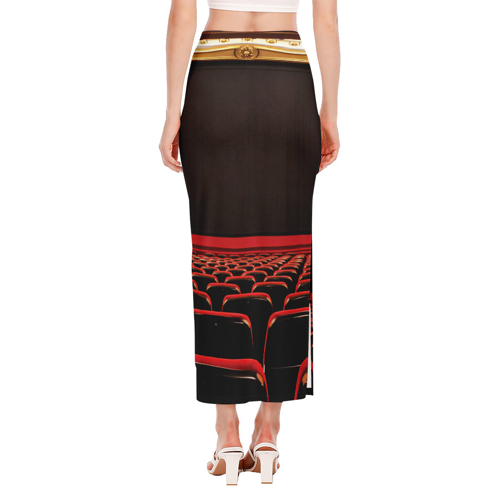 Theatre Stage Print Side Slit Maxi Skirt