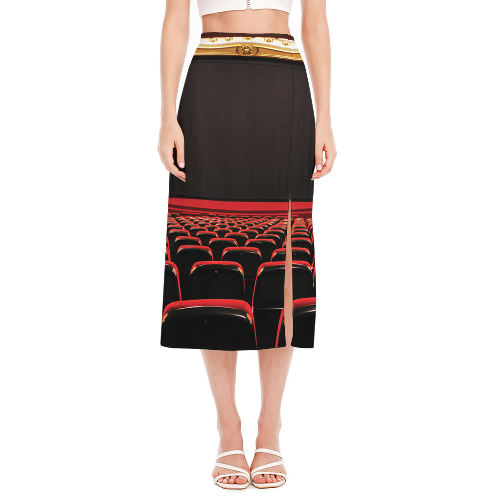 Theatre Stage Print Side Slit Midi Skirt