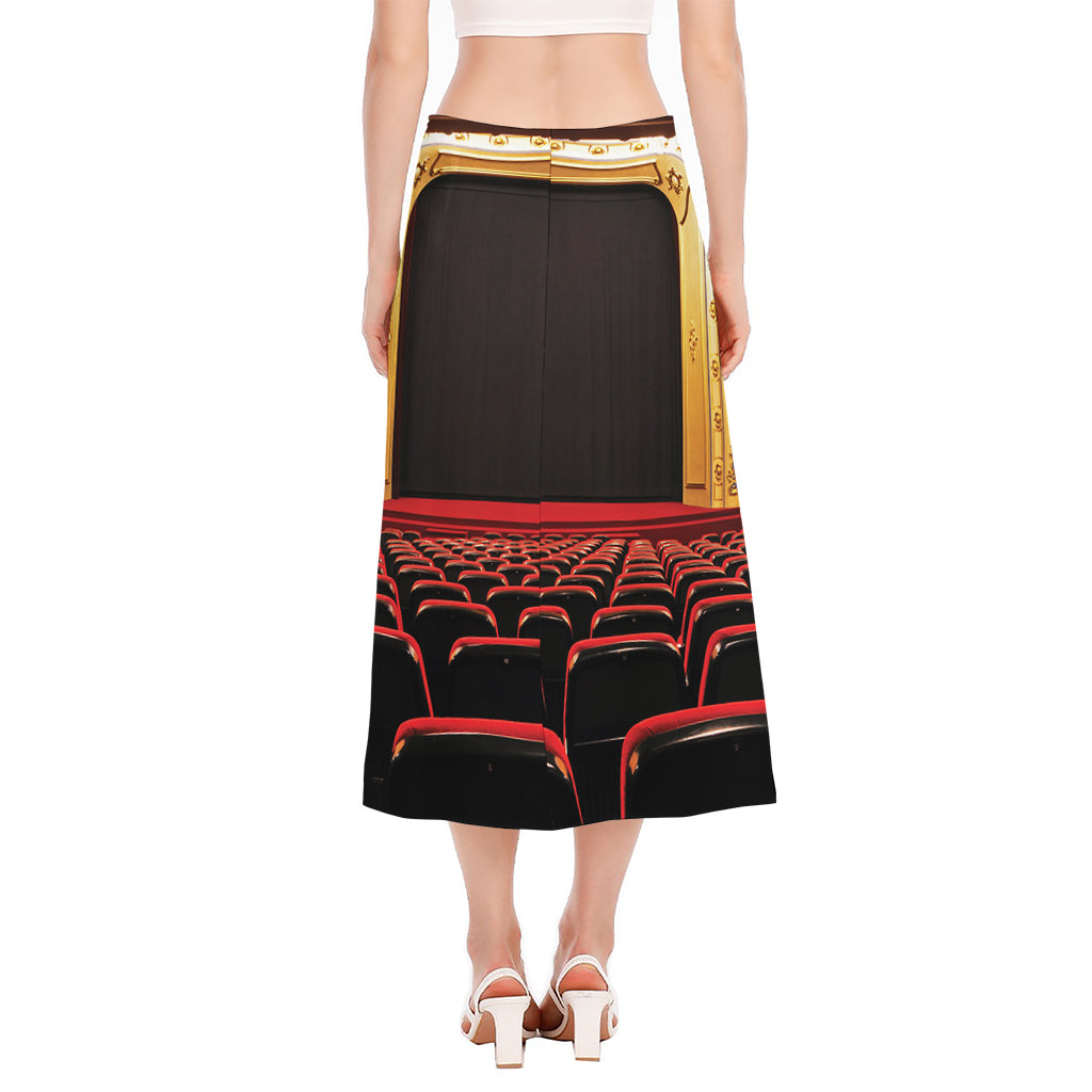 Theatre Stage Print Side Slit Midi Skirt