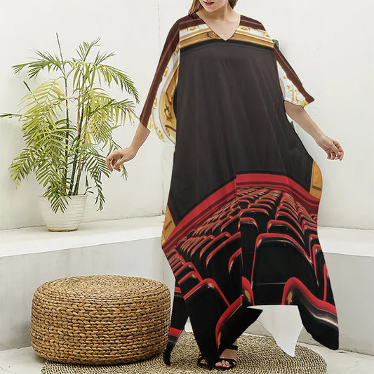 Theatre Stage Print Silk V-Neck Kaftan Dress