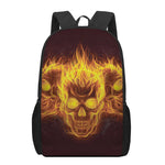 Three Flaming Skull Print 17 Inch Backpack