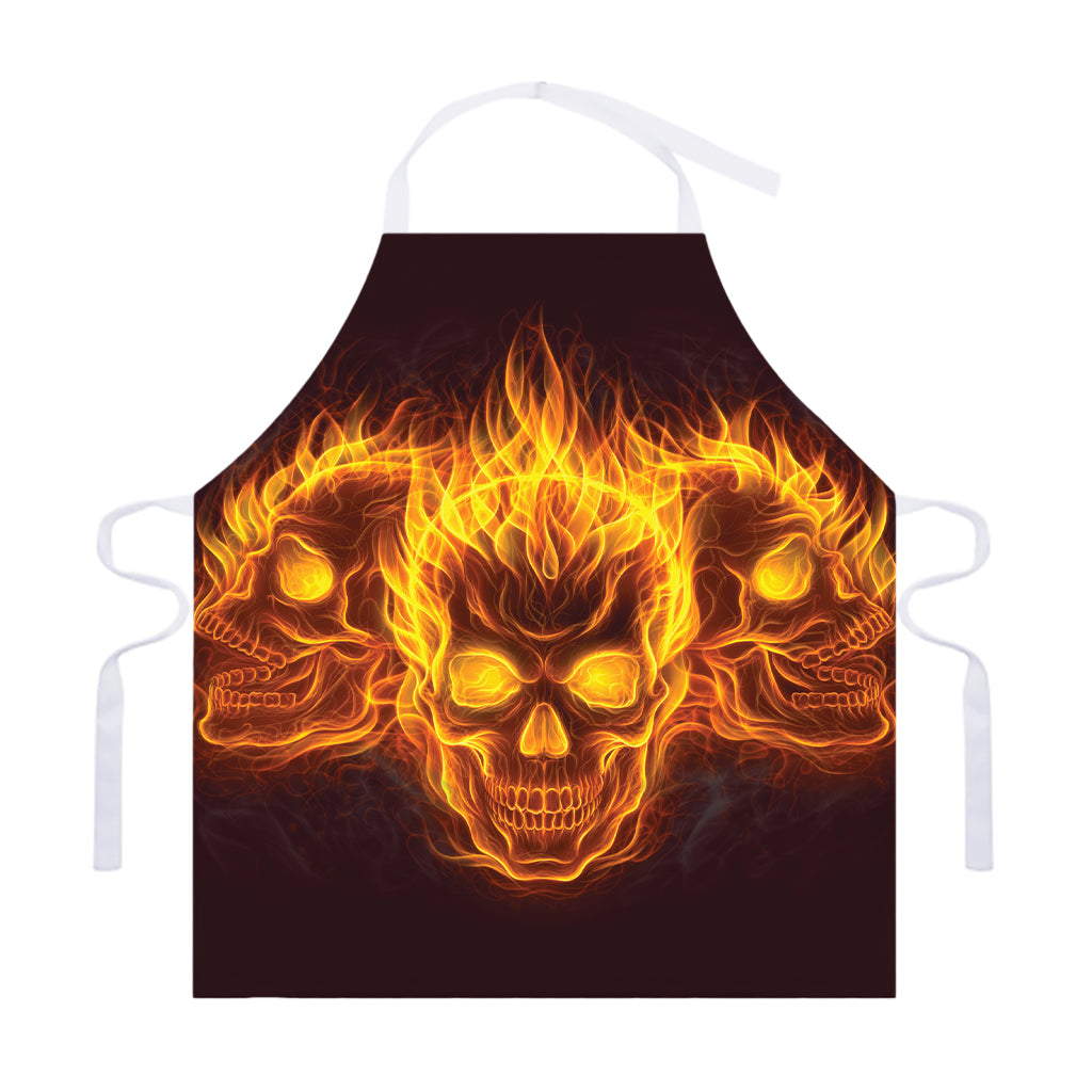 Three Flaming Skull Print Adjustable Apron