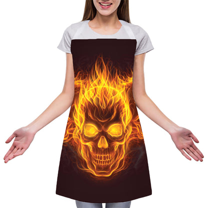 Three Flaming Skull Print Adjustable Apron