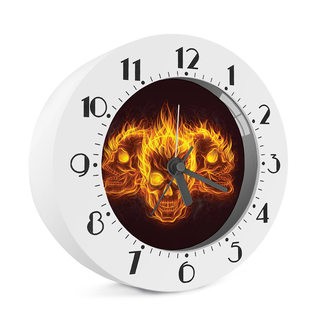Three Flaming Skull Print Alarm Clock