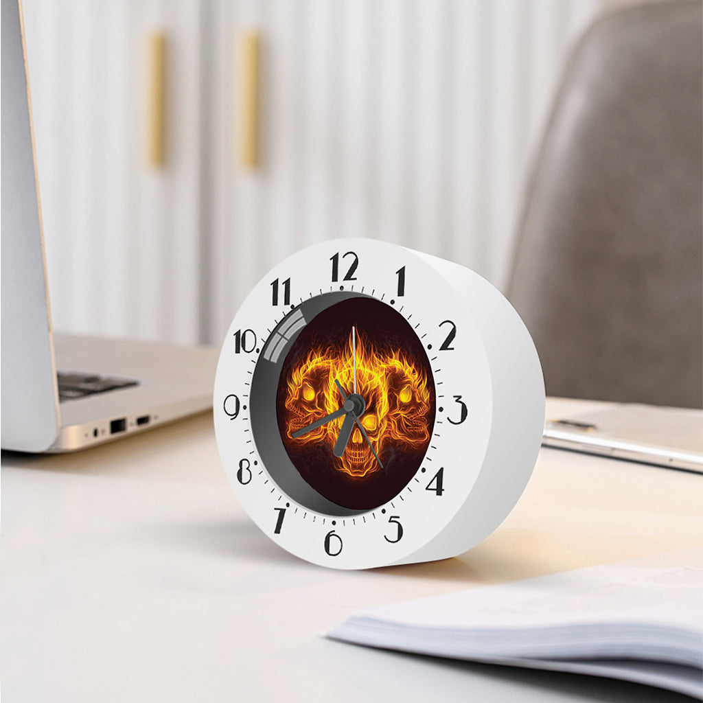Three Flaming Skull Print Alarm Clock