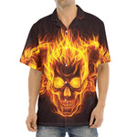 Three Flaming Skull Print Aloha Shirt