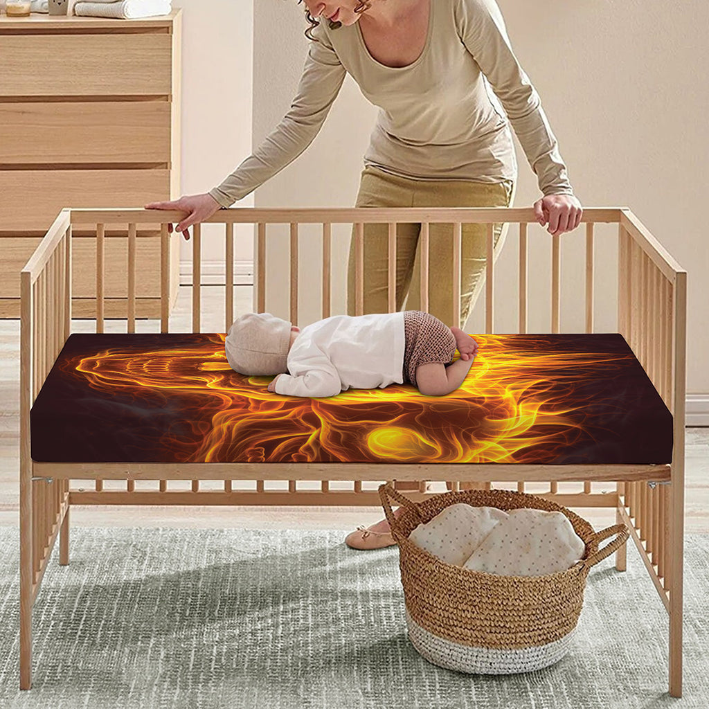 Three Flaming Skull Print Baby Crib Sheet
