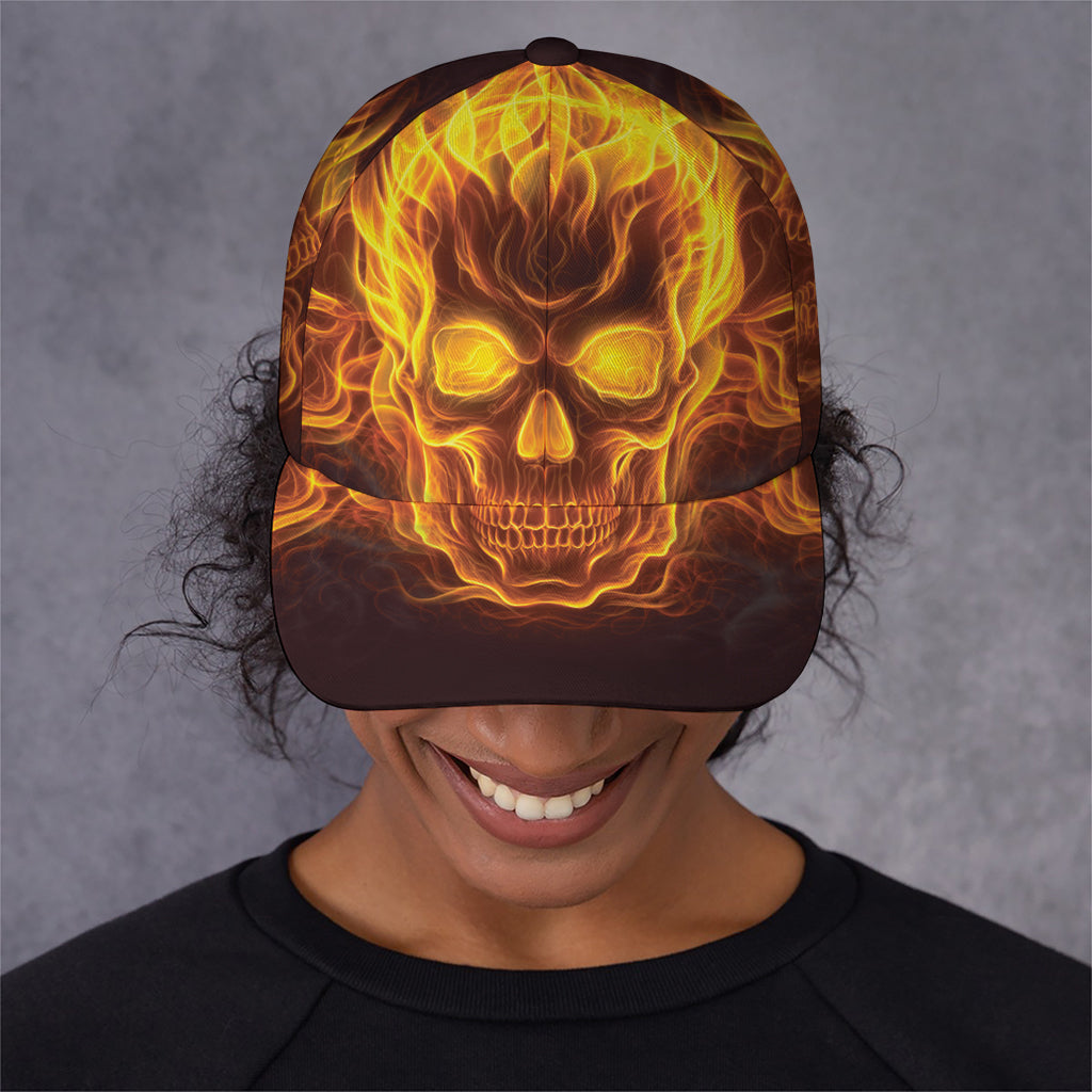 Three Flaming Skull Print Baseball Cap