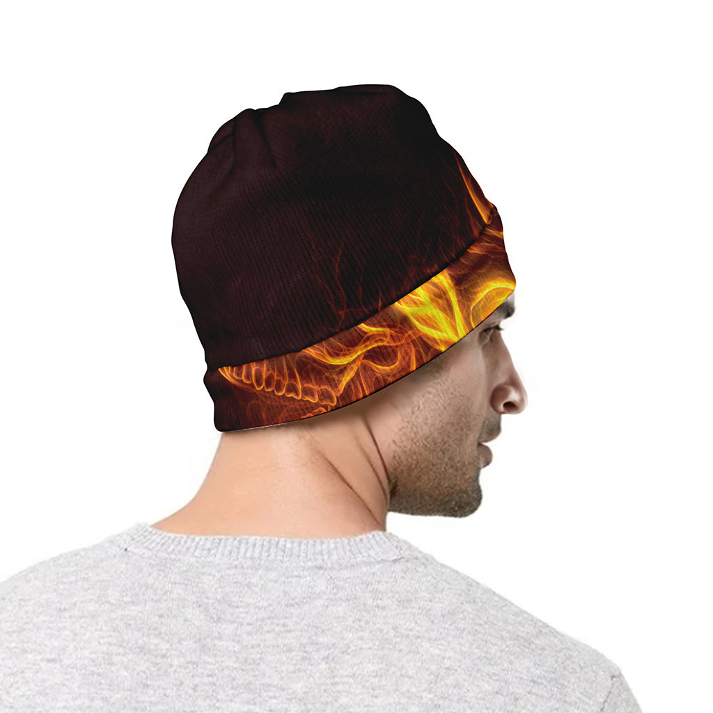 Three Flaming Skull Print Beanie