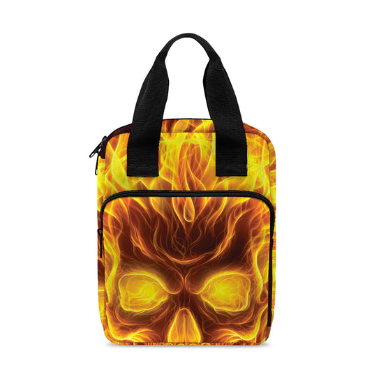 Three Flaming Skull Print Bible Tote Bag