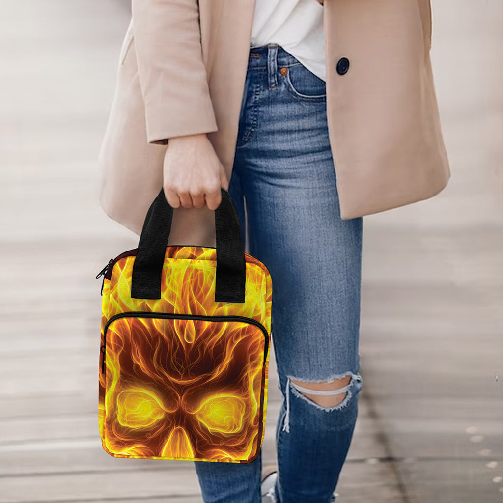 Three Flaming Skull Print Bible Tote Bag