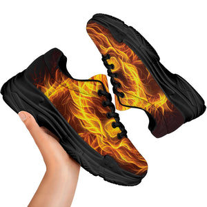 Three Flaming Skull Print Black Chunky Shoes