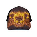 Three Flaming Skull Print Black Mesh Trucker Cap