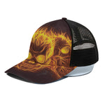 Three Flaming Skull Print Black Mesh Trucker Cap