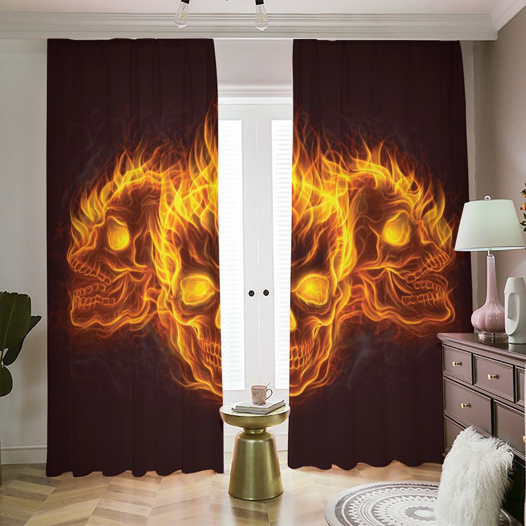 Three Flaming Skull Print Blackout Pencil Pleat Curtains