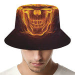 Three Flaming Skull Print Bucket Hat