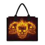 Three Flaming Skull Print Canvas Tote Bag