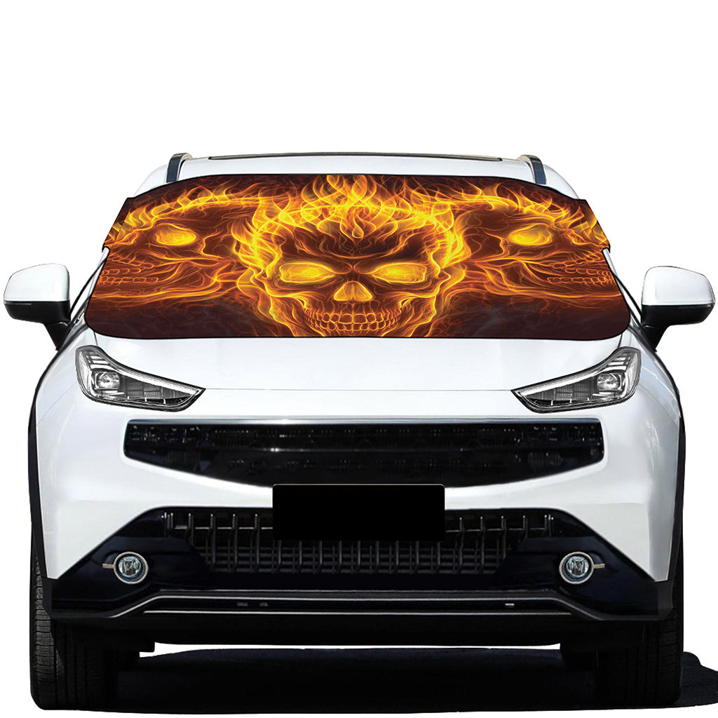 Three Flaming Skull Print Car Windshield Snow Cover