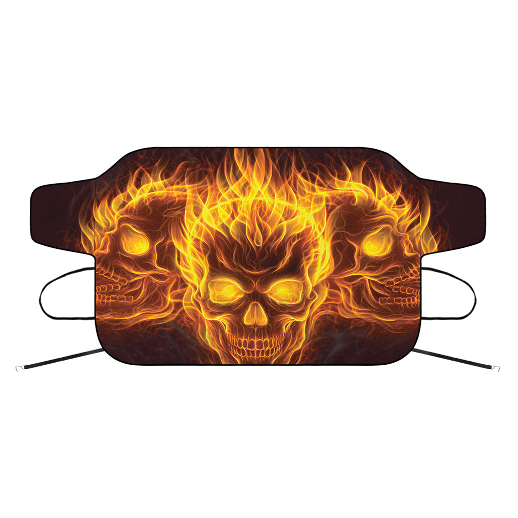 Three Flaming Skull Print Car Windshield Snow Cover