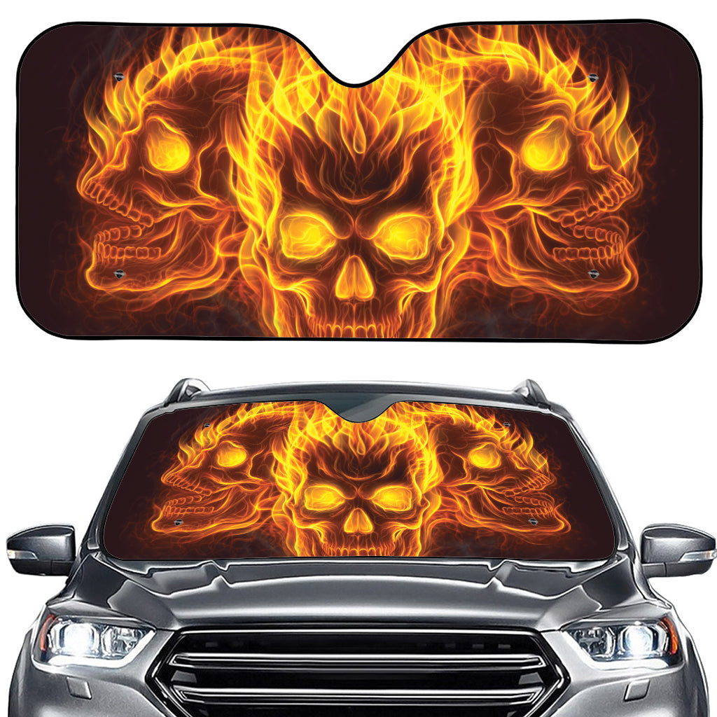 Three Flaming Skull Print Car Windshield Sun Shade