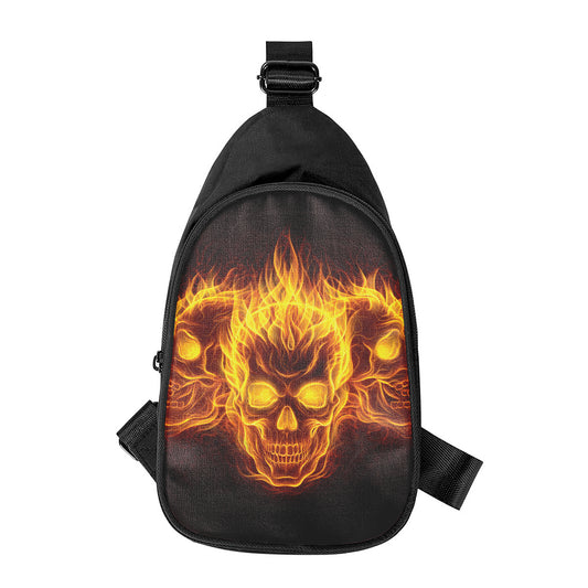 Three Flaming Skull Print Chest Bag