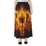 Three Flaming Skull Print Chiffon Maxi Skirt