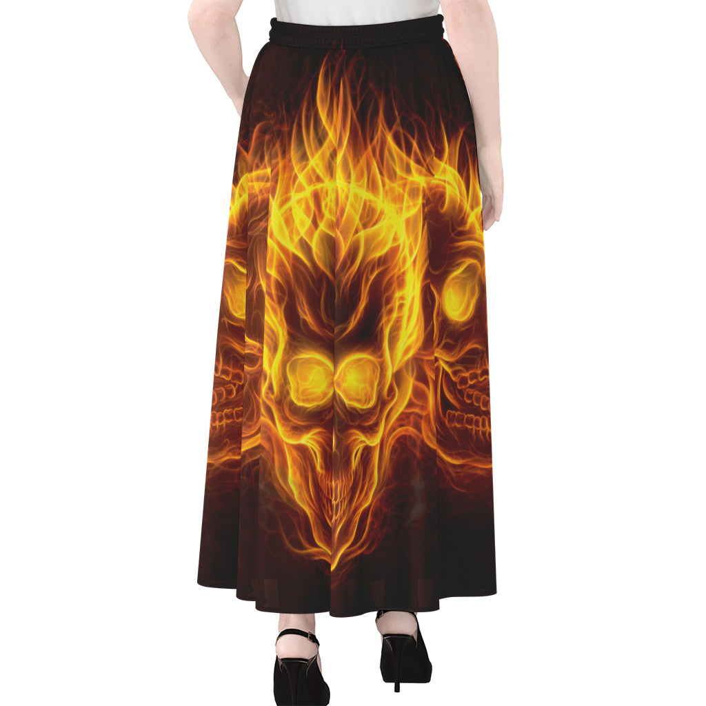 Three Flaming Skull Print Chiffon Maxi Skirt
