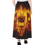 Three Flaming Skull Print Chiffon Maxi Skirt