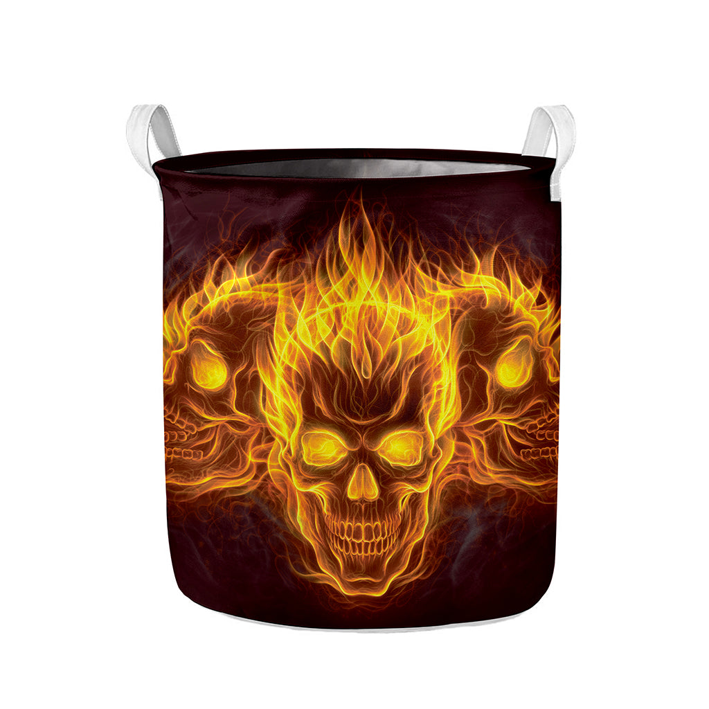 Three Flaming Skull Print Collapsible Laundry Basket