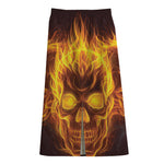 Three Flaming Skull Print Cotton Front Slit Maxi Skirt