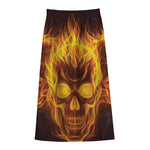 Three Flaming Skull Print Cotton Front Slit Maxi Skirt