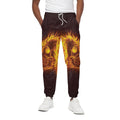 Three Flaming Skull Print Cotton Sweatpants