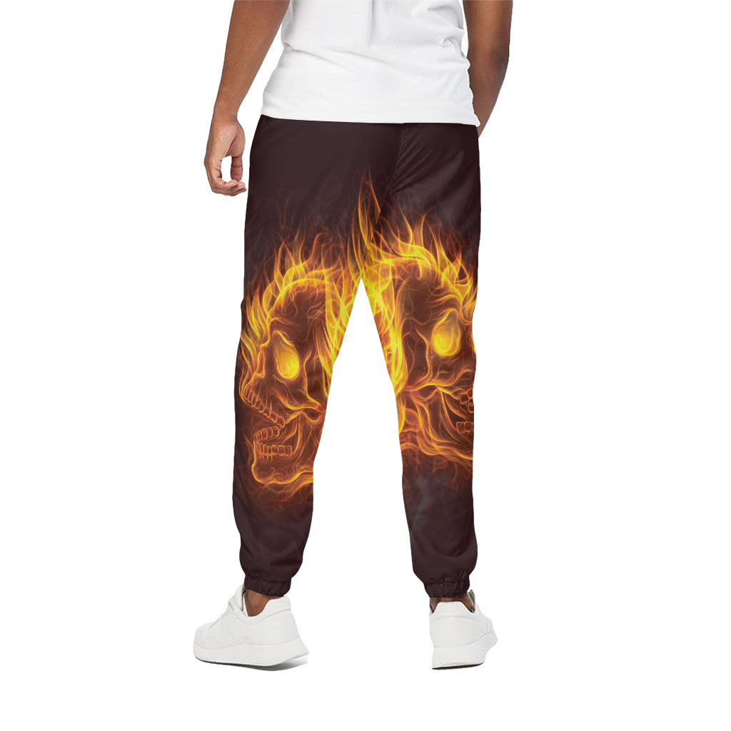Three Flaming Skull Print Cotton Pants