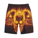 Three Flaming Skull Print Cotton Shorts