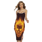 Three Flaming Skull Print Cross Back Cami Dress