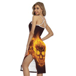 Three Flaming Skull Print Cross Back Cami Dress