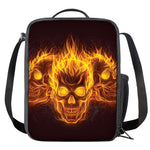 Three Flaming Skull Print Crossbody Lunch Bag