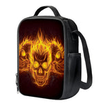 Three Flaming Skull Print Crossbody Lunch Bag
