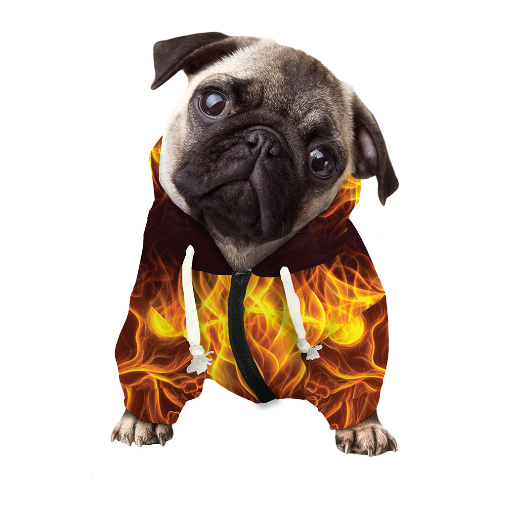 Three Flaming Skull Print Dog Zip Up Hoodie