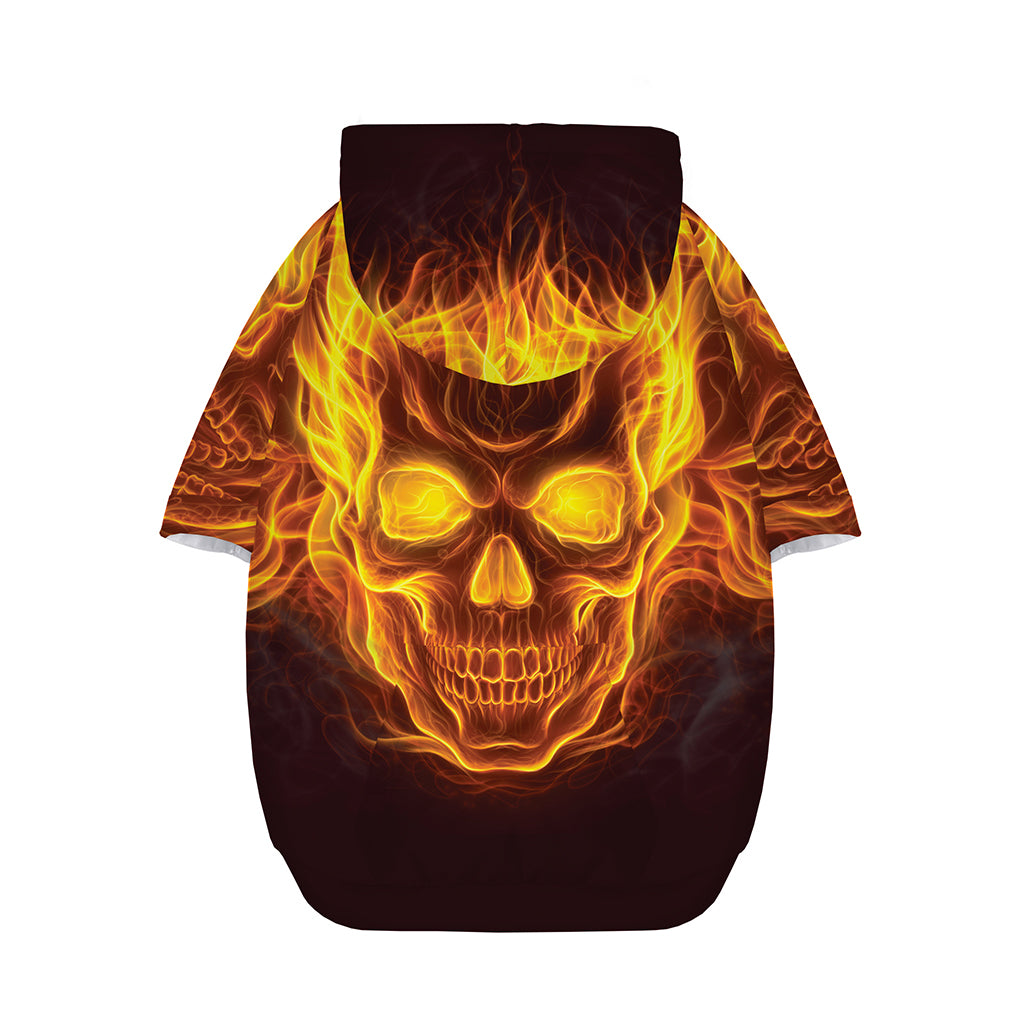 Three Flaming Skull Print Dog Zip Up Hoodie