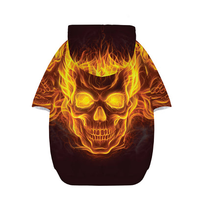 Three Flaming Skull Print Dog Zip Up Hoodie