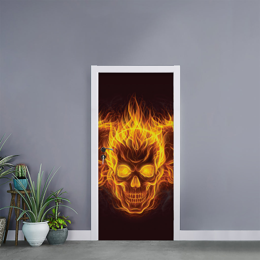 Three Flaming Skull Print Door Sticker