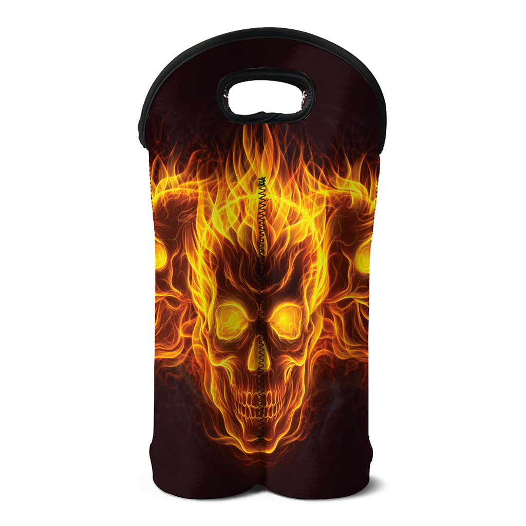 Three Flaming Skull Print Double Neoprene Wine Tote