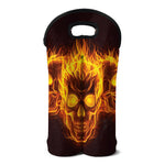 Three Flaming Skull Print Double Neoprene Wine Tote