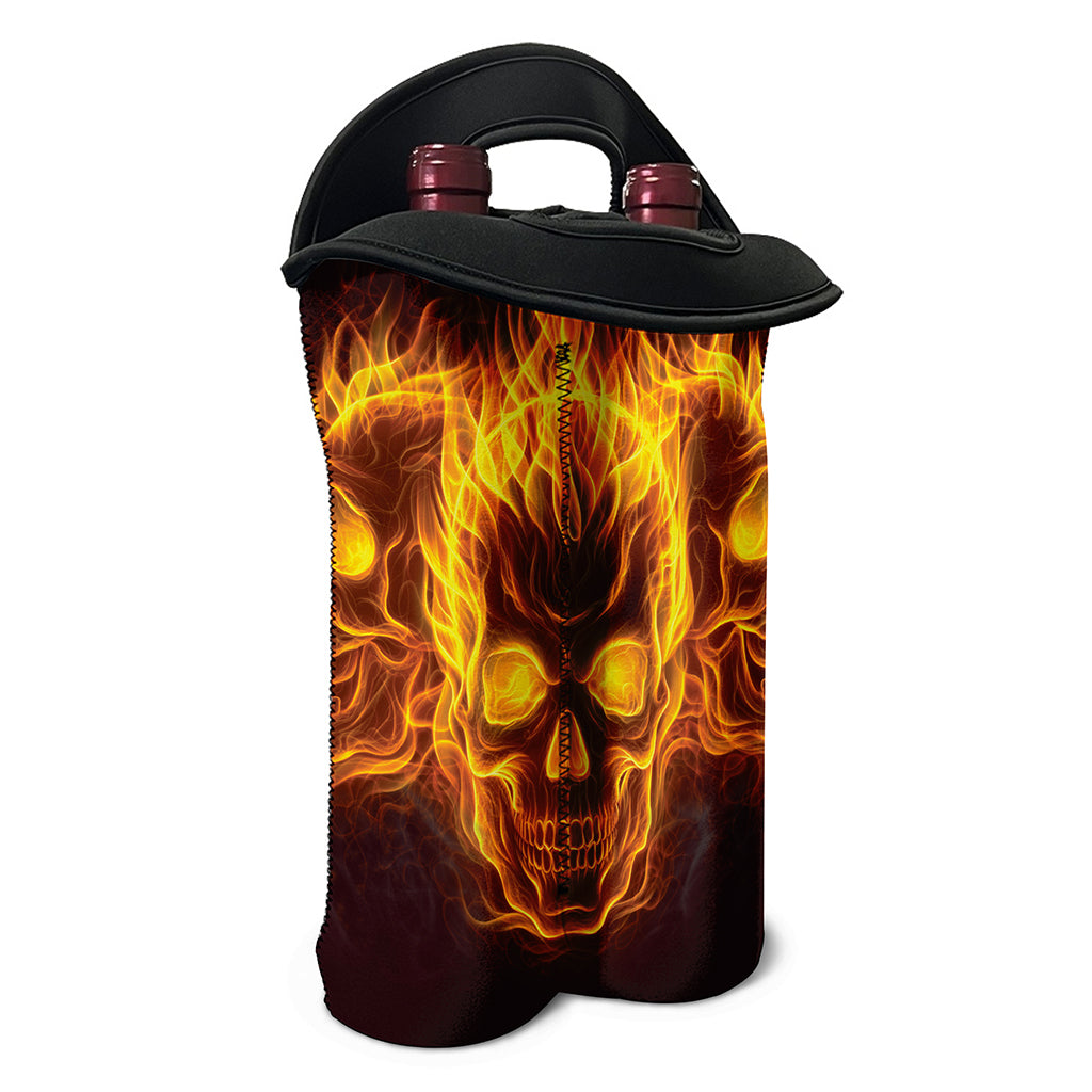 Three Flaming Skull Print Double Neoprene Wine Tote