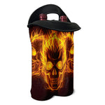 Three Flaming Skull Print Double Neoprene Wine Tote