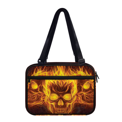 Three Flaming Skull Print Double Strap Bible Bag
