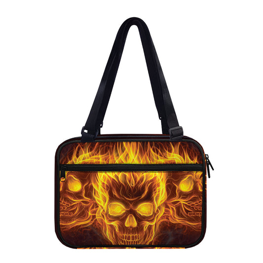 Three Flaming Skull Print Double Strap Bible Bag