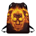 Three Flaming Skull Print Drawstring Backpack